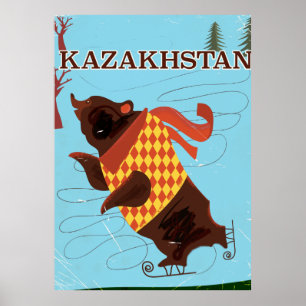 affiche de voyage vintage dessin animé kazakhstan