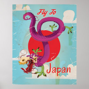 Affiche de voyage vintage Dragon Japon
