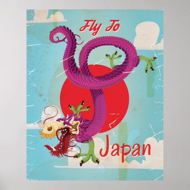 Affiche de voyage vintage Dragon Japon (Devant)