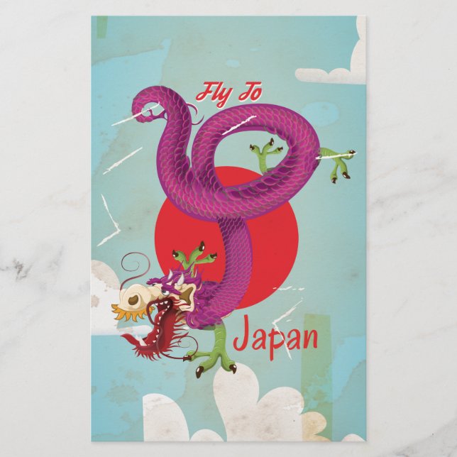Affiche de voyage vintage Dragon Japon (Devant)