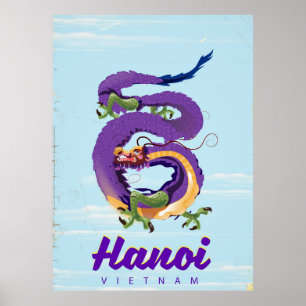 Affiche de voyage vintage dragon Vietnam Hanoï