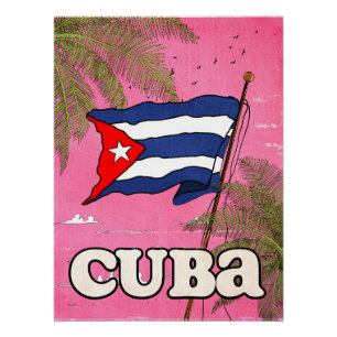 Affiche de voyage vintage du drapeau cubain