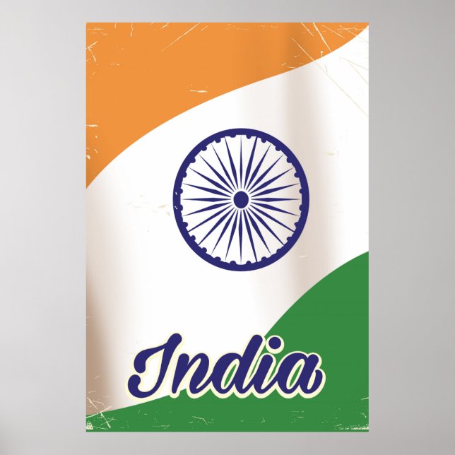 Affiche de voyage vintage du drapeau de l'Inde. (Devant)