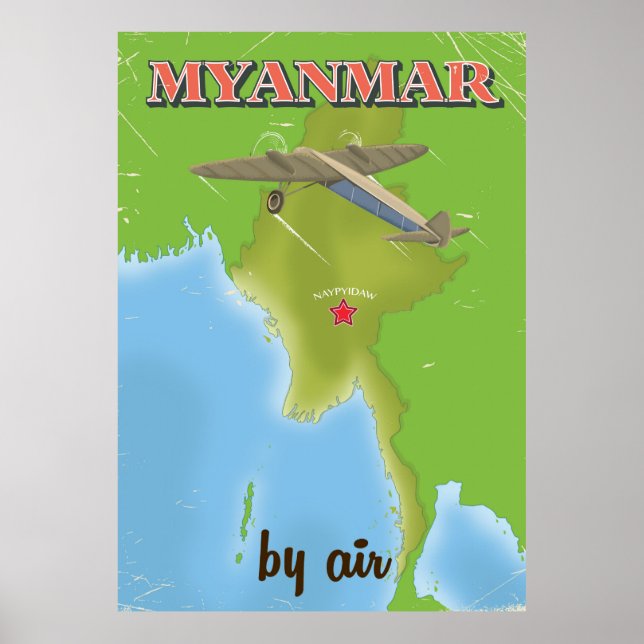 Affiche de voyage vintage du Myanmar (Devant)