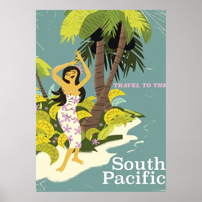 Affiche de voyage vintage du Pacifique Sud (Devant)