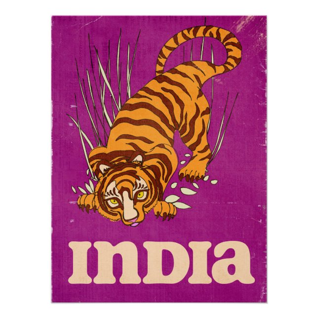 Affiche de voyage vintage du tigre indien (Devant)