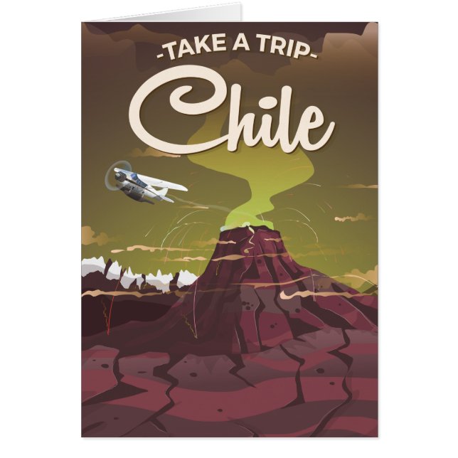 Affiche de voyage vintage du volcan du Chili (Devant)