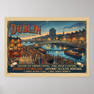 Affiche de voyage vintage Dublin Irlande