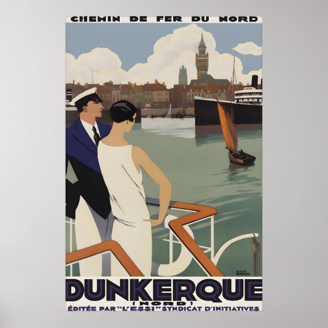 Affiche de voyage vintage Dunkerque France Chemin  (Devant)