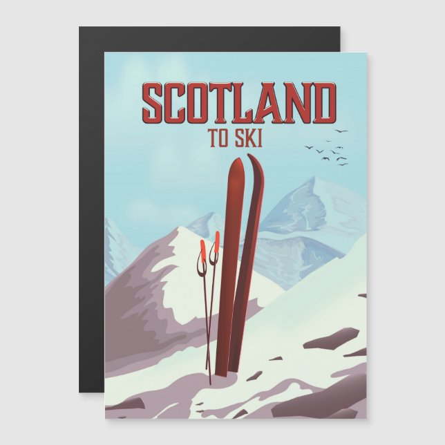 Affiche de voyage vintage Écosse pour skier (Devant / Derrière)