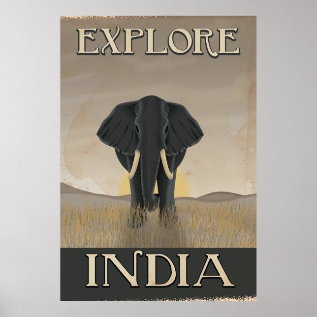 Affiche de voyage vintage éléphant Inde (Devant)
