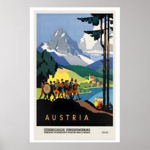 Affiche de voyage vintage en Autriche - Encadrée N