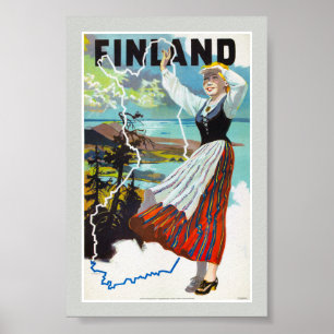 Affiche de voyage vintage finlandaise restaurée