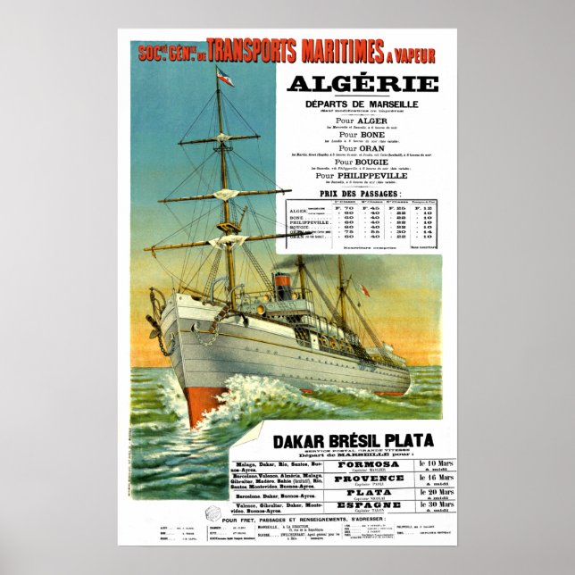 AFFICHE DE VOYAGE vintage FRANÇAISE TRANSPORT OCÉA (Devant)
