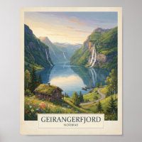 Affiche de voyage vintage Geirangerfjord Norvège |