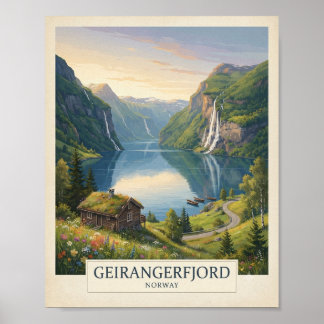 Affiche de voyage vintage Geirangerfjord Norvège |