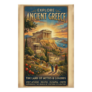 Affiche de voyage vintage Grèce antique Explorer