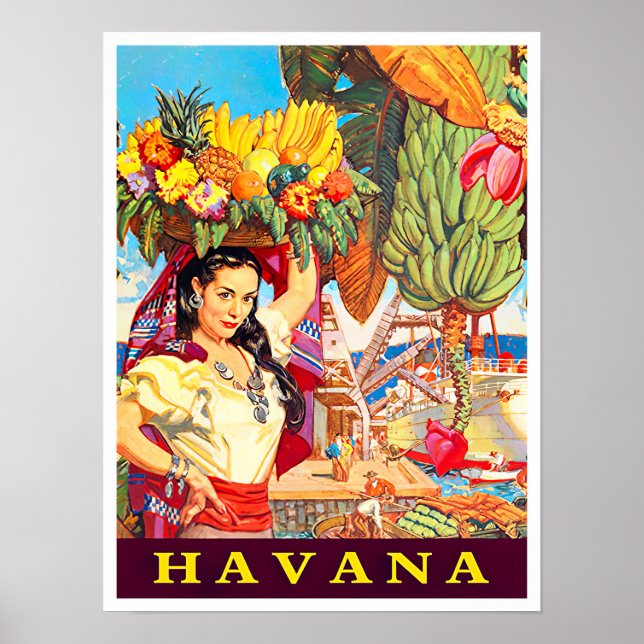 Affiche de voyage vintage Havana Cuba (Devant)