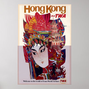Affiche de voyage vintage Hong Kong Asie Monde Voy