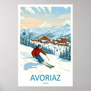 Affiche de voyage vintage impression ski Avoriaz F