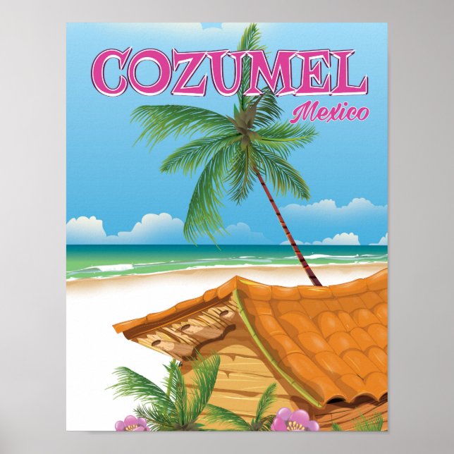 Affiche de voyage vintage imprimée de Cozumel Mexi (Devant)