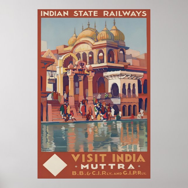 Affiche de voyage vintage Inde Mathura État indien (Devant)