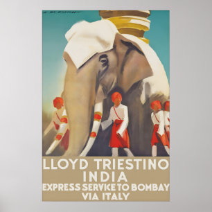 Affiche de voyage Vintage India Lloyd Triestino Bo