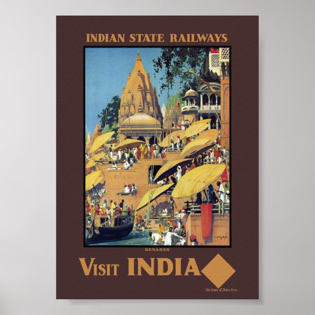 Affiche de voyage vintage India Varanasi Ganges 19 (Devant)