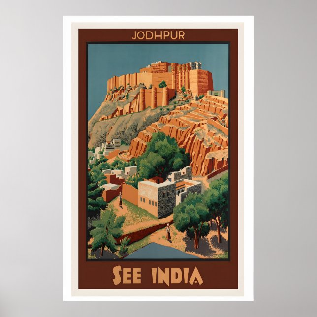 Affiche de voyage vintage Jodhpur Voir Inde (Devant)