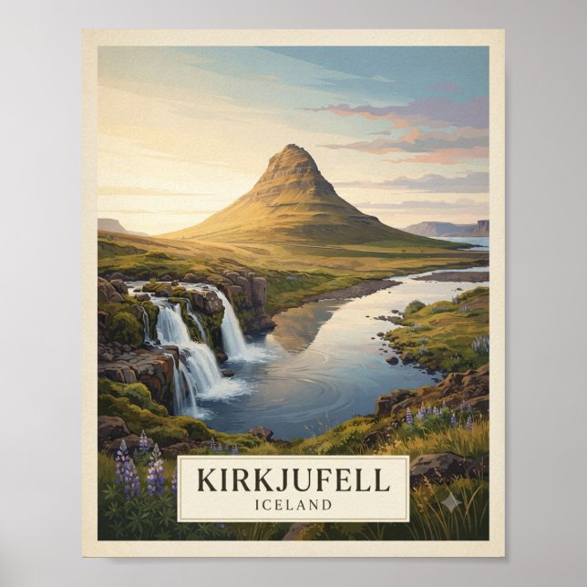 Affiche de voyage vintage Kirkjufell Islande | Isl (Devant)