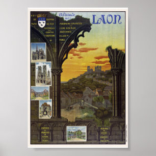 Affiche de voyage vintage Laon France 1912