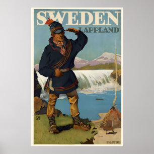 Affiche de voyage vintage Laponie Suède