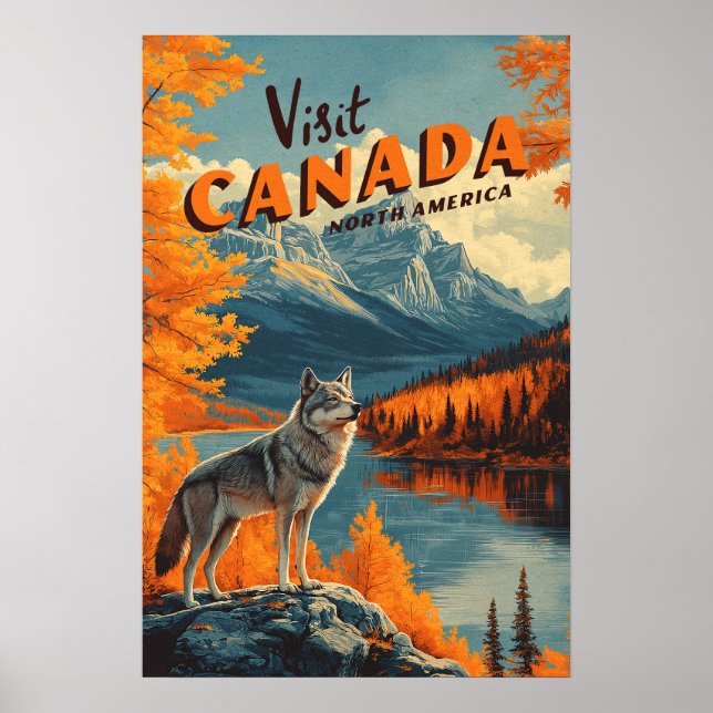 Affiche de voyage vintage Loup Canada (Devant)