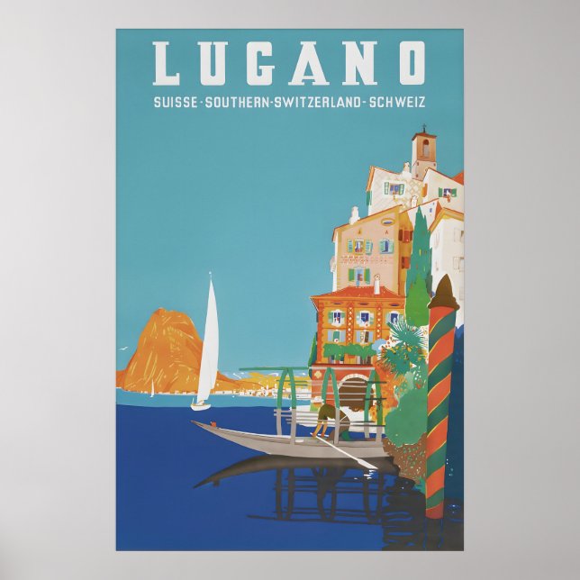 Affiche de voyage vintage Lugano Suisse (Devant)