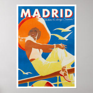Affiche de voyage vintage Madrid Espagne
