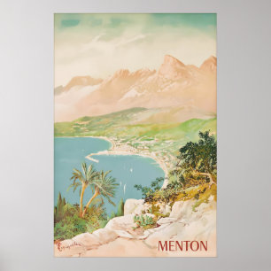 Affiche de voyage vintage Menton France Riviera fr