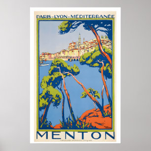 Affiche de voyage vintage Menton French Riviera Fr