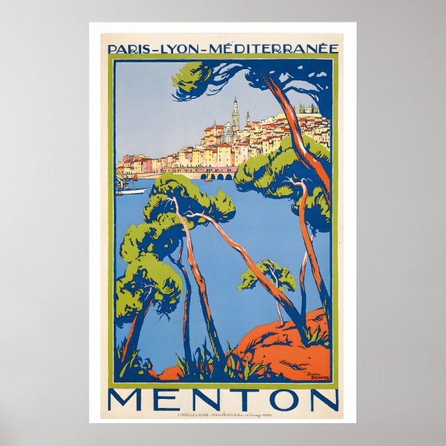 Affiche de voyage vintage Menton French Riviera Fr (Devant)
