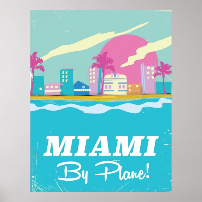 Affiche de voyage vintage Miami années 80 (Devant)