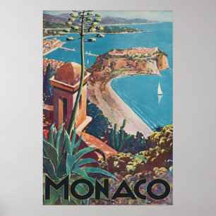 Affiche de voyage vintage Monaco Côte d'Azur franç