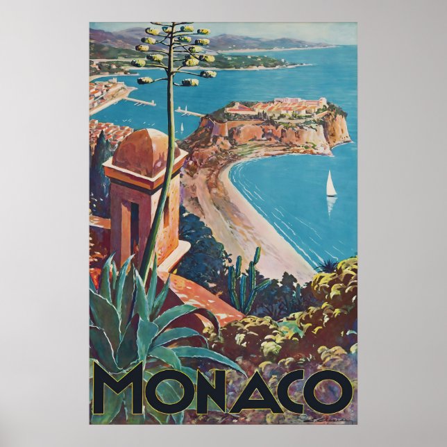 Affiche de voyage vintage Monaco Côte d'Azur franç (Devant)