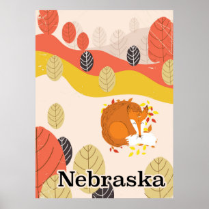 Affiche de voyage vintage Nebraska Renard dormant
