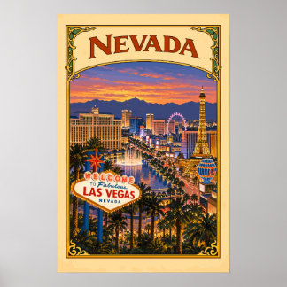Affiche de voyage vintage Nevada Las Vegas