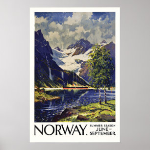 Affiche de voyage vintage Norvège Fjord scandinave