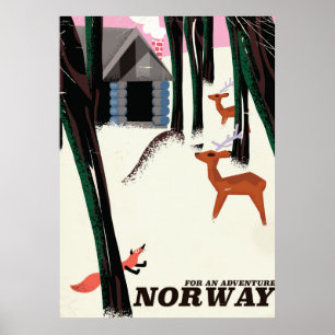 Affiche de voyage vintage Norvège paysage