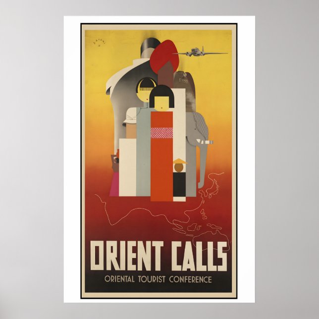 Affiche de voyage vintage Orient Calls - Encadrée (Devant)