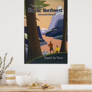 Affiche de voyage vintage Pacific Northwest 1925 T