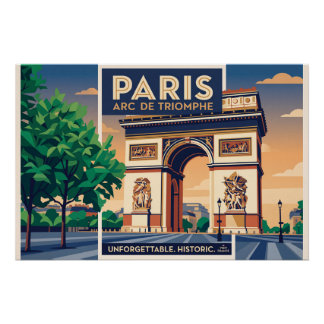 Affiche de voyage vintage Paris Arc de Triomphe