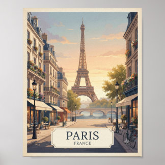 Affiche de voyage vintage Paris France | Tour Eiff