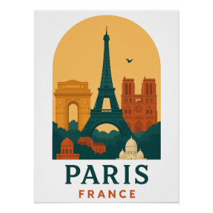Affiche de voyage vintage Paris France Tour Eiffel